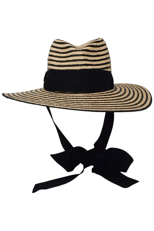 Jeanne With Tie Raffia Hat - Black-NTRL/BLK-S-ACCESSORIEHEADWEAR-GIGI BURRIS MILLINERY