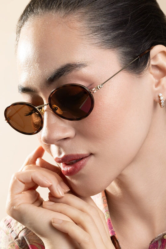Small Oval Sunglasses - Havana Gold-GOLD-ACCESSORIESUNGLASSES-GUCCI