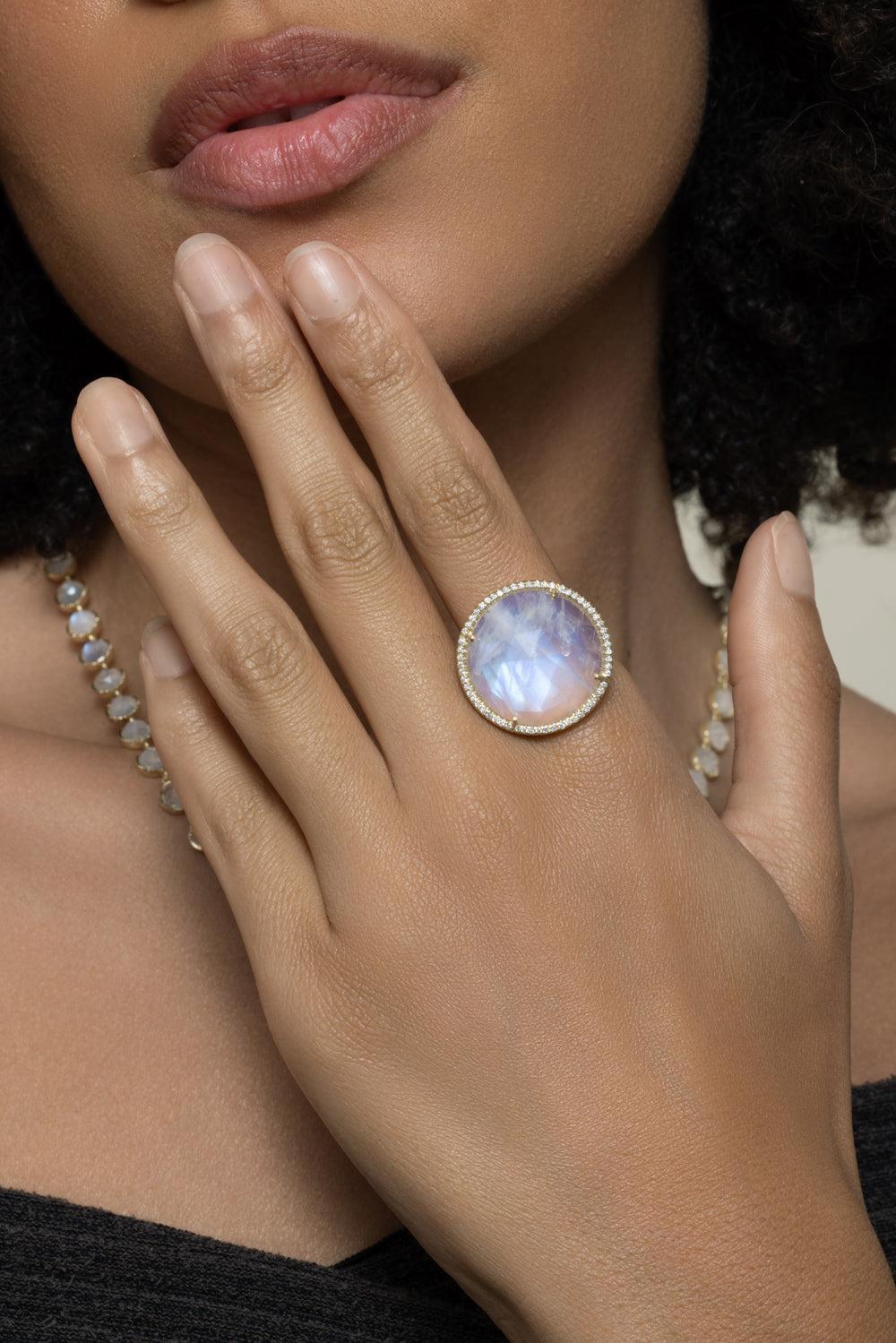 Rainbow Moonstone Halo Ring-YELLOW GOLD-7-JEWELRYFINE JEWELRING-IRENE NEUWIRTH JEWELRY