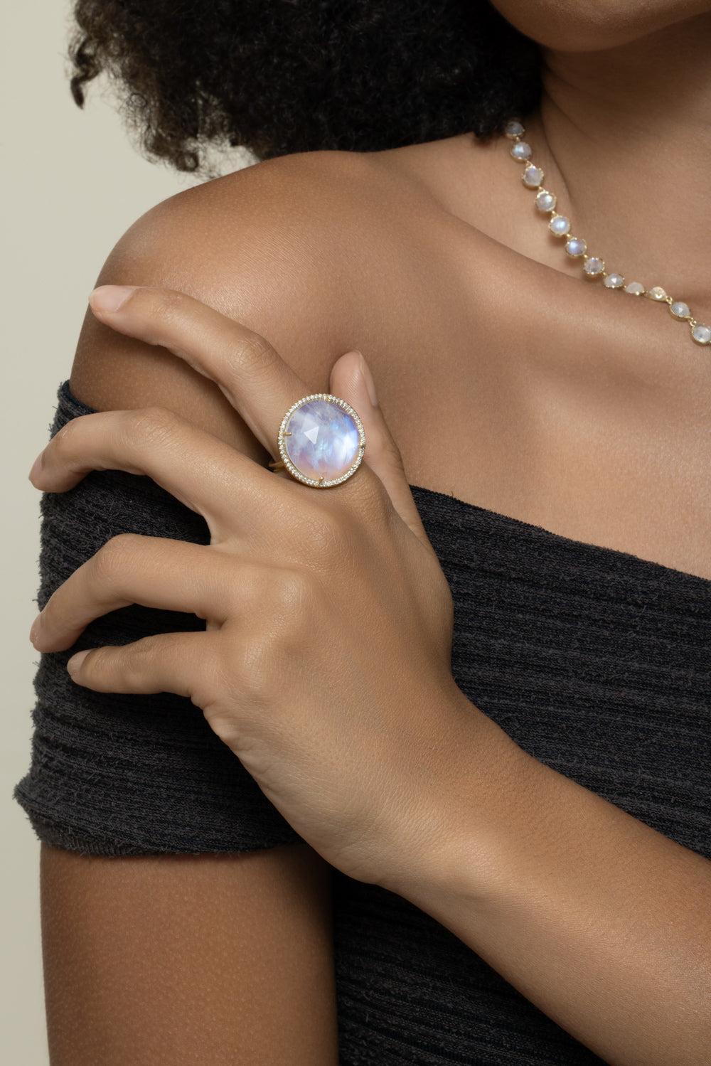 Rainbow Moonstone Halo Ring-YELLOW GOLD-7-JEWELRYFINE JEWELRING-IRENE NEUWIRTH JEWELRY
