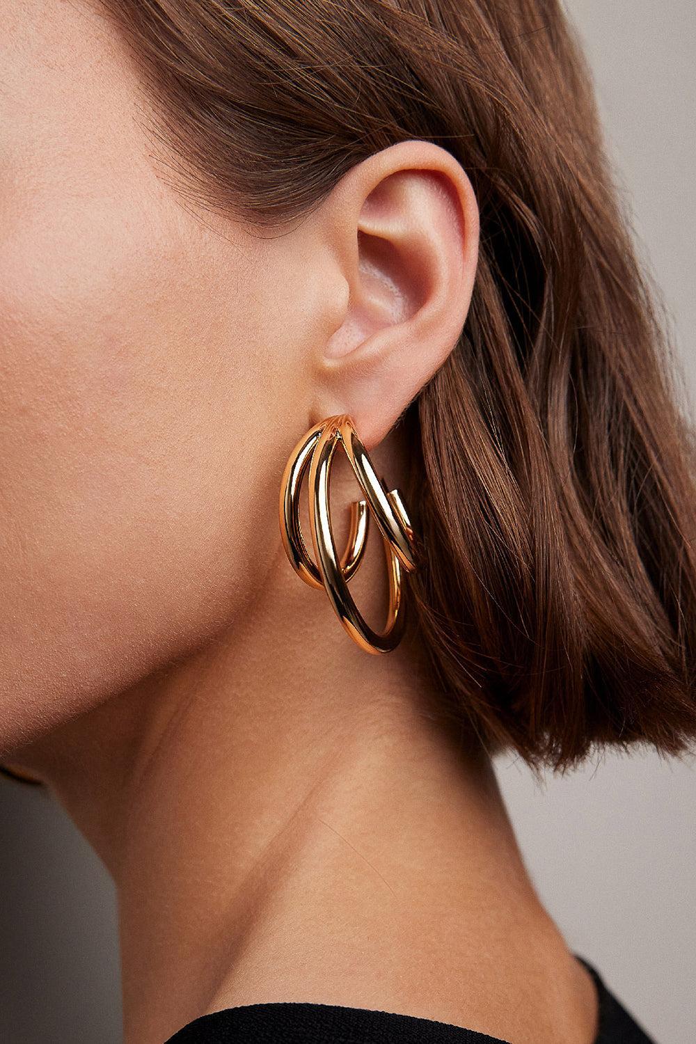 Triple Lilly Baby Hoop Earrings - Yellow Gold - 1.5in-YELLOW GOLD-JEWELRYBOUTIQUEEARRING-JENNIFER FISHER