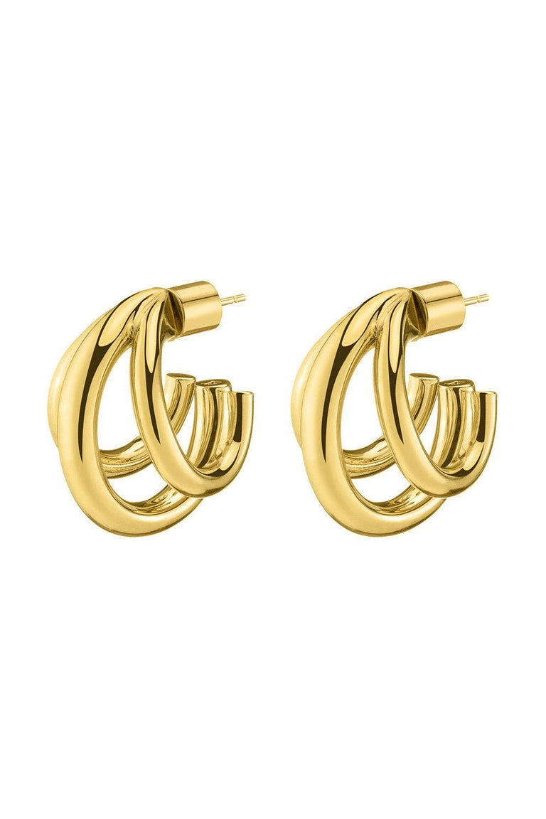 Triple Lilly Huggie Earrings - Yellow Gold - 0.60in