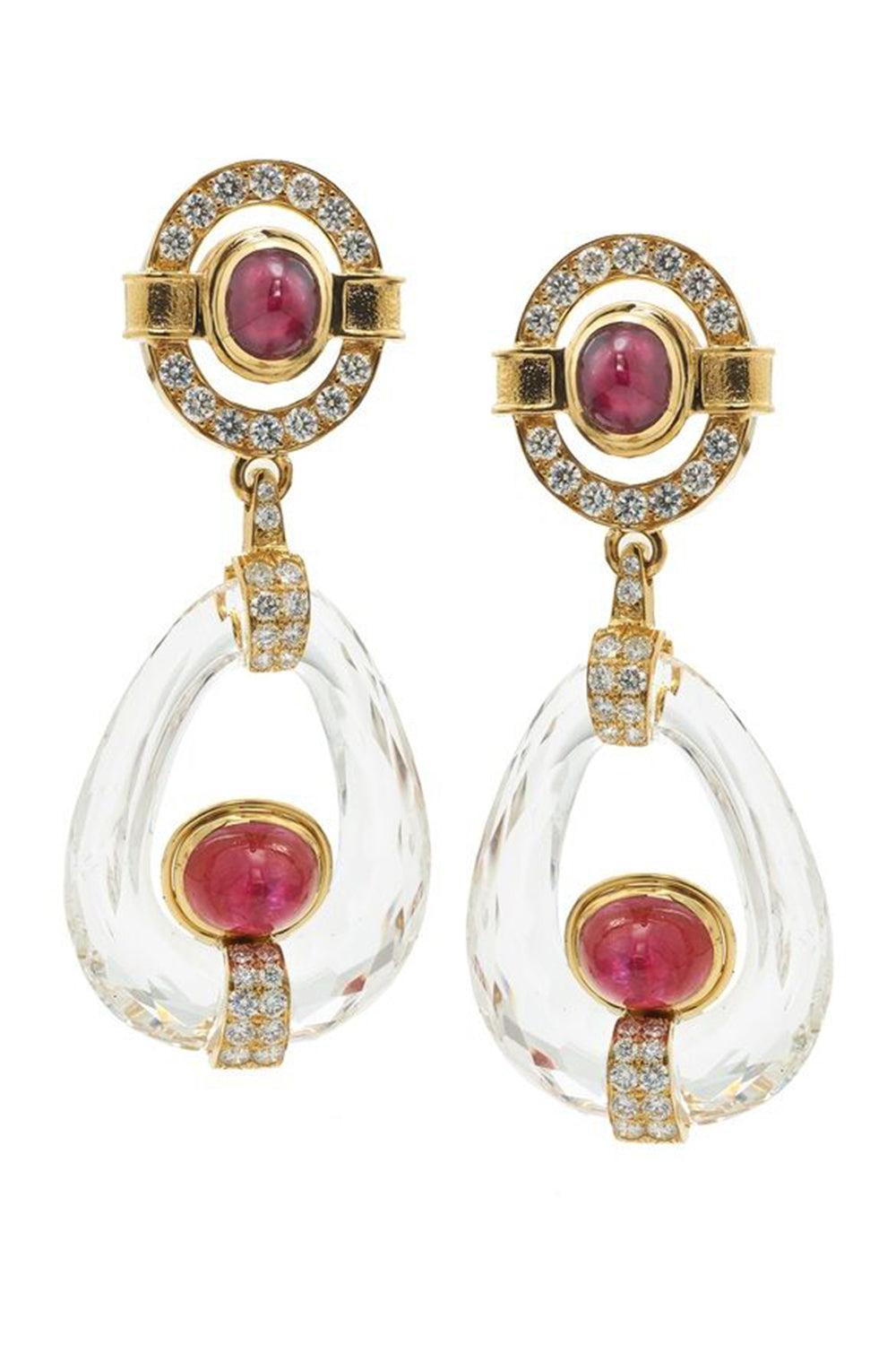 Ruby Crystal Cabochon Drop Earrings-YELLOW GOLD-JEWELRYFINE JEWELEARRING-DAVID WEBB