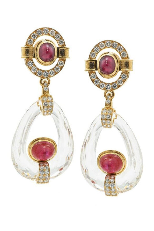 Ruby Crystal Cabochon Drop Earrings-YELLOW GOLD-JEWELRYFINE JEWELEARRING-DAVID WEBB