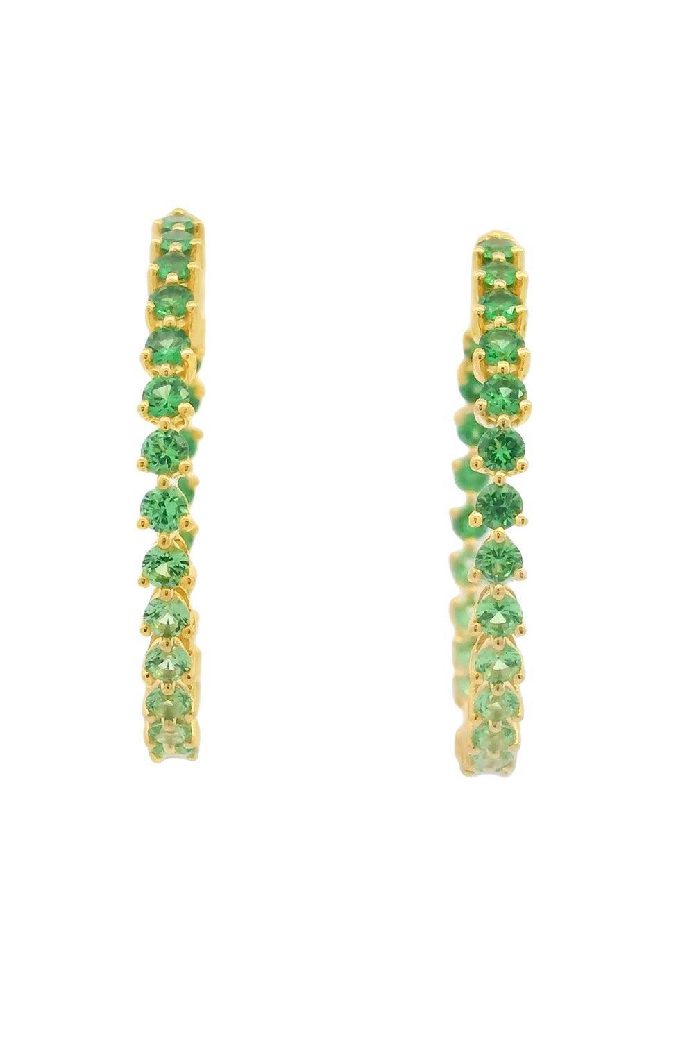 Tsavorite Garnet Graduated Hoop Earrings-YELLOW GOLD-JEWELRYFINE JEWELEARRING-LISA NIK