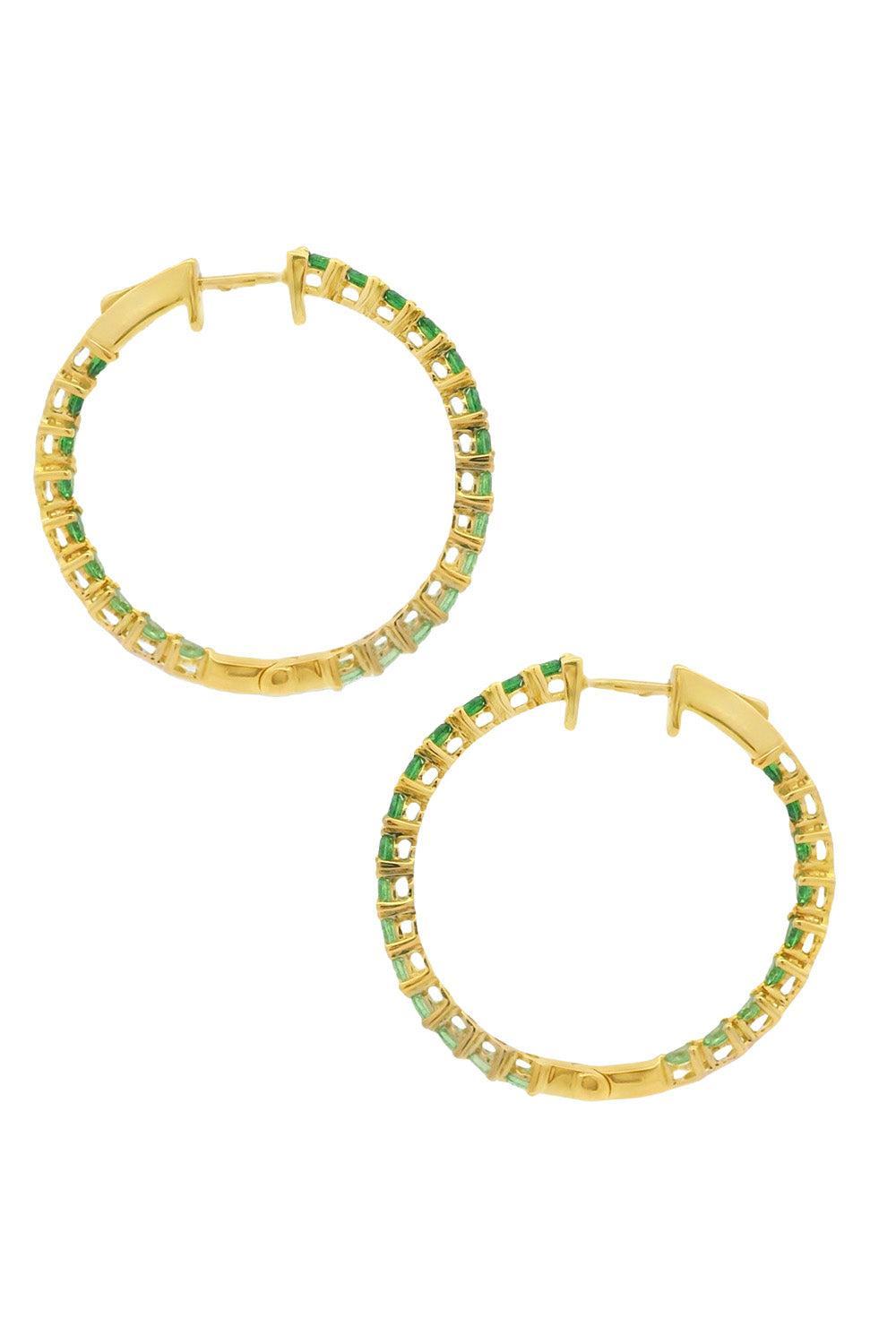 Tsavorite Garnet Graduated Hoop Earrings-YELLOW GOLD-JEWELRYFINE JEWELEARRING-LISA NIK