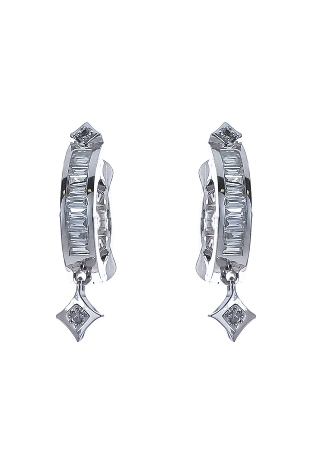LOREE RODKIN-Tiny Baguette Hoop Earrrings-WHITE GOLD