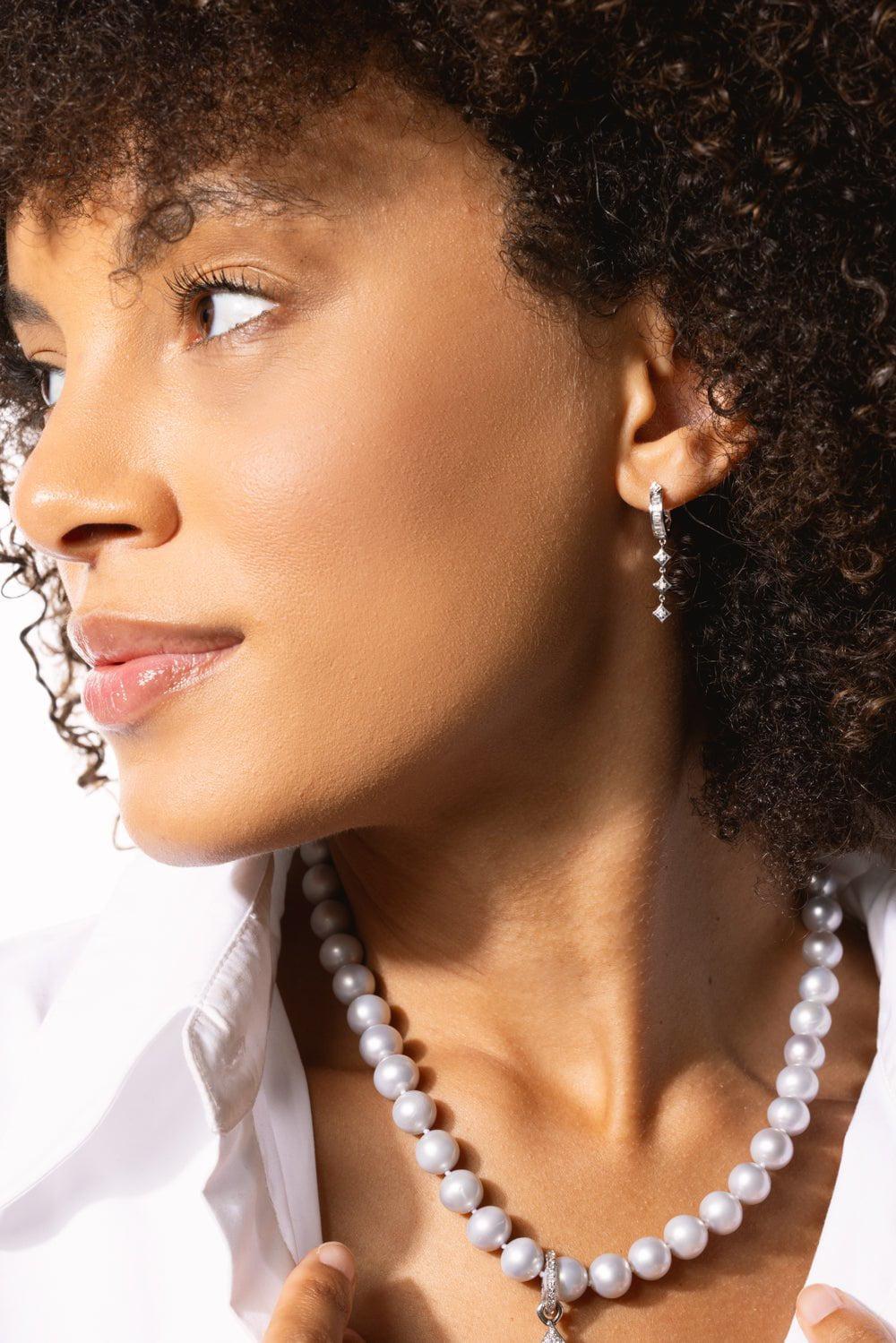 LOREE RODKIN-Tiny Triple Gothic Point Hoop Earrings-WHITE GOLD
