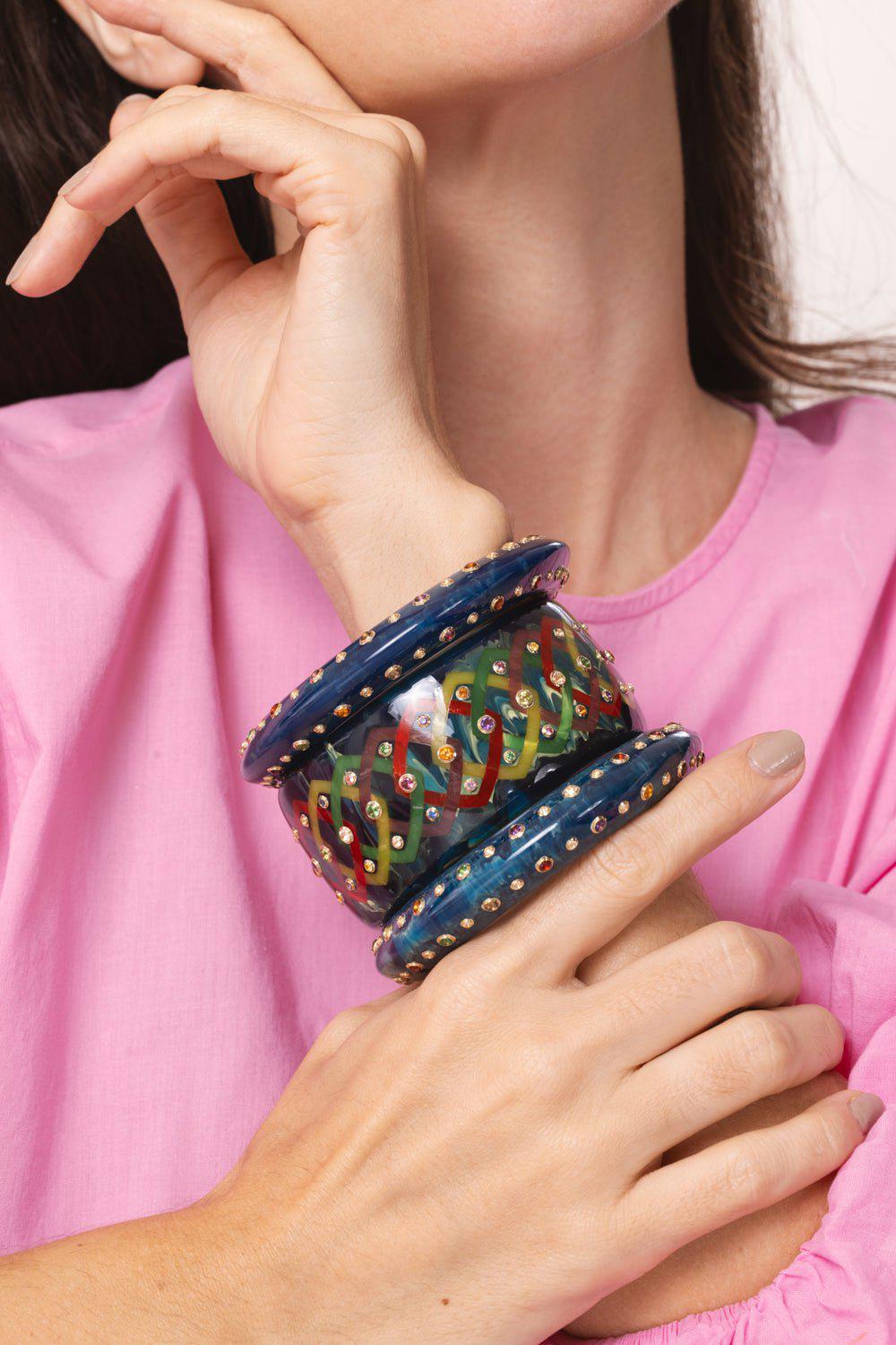 MARK DAVIS-Amethyst Citrine Peridot Blue Bakelite Bangle-YELLOW GOLD