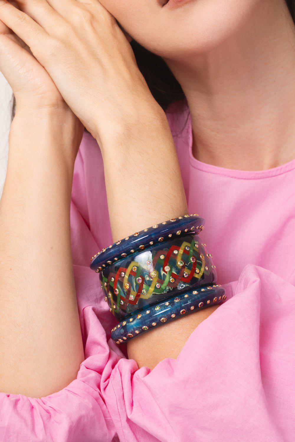 MARK DAVIS-Amethyst Citrine Peridot Blue Bakelite Bangle-YELLOW GOLD