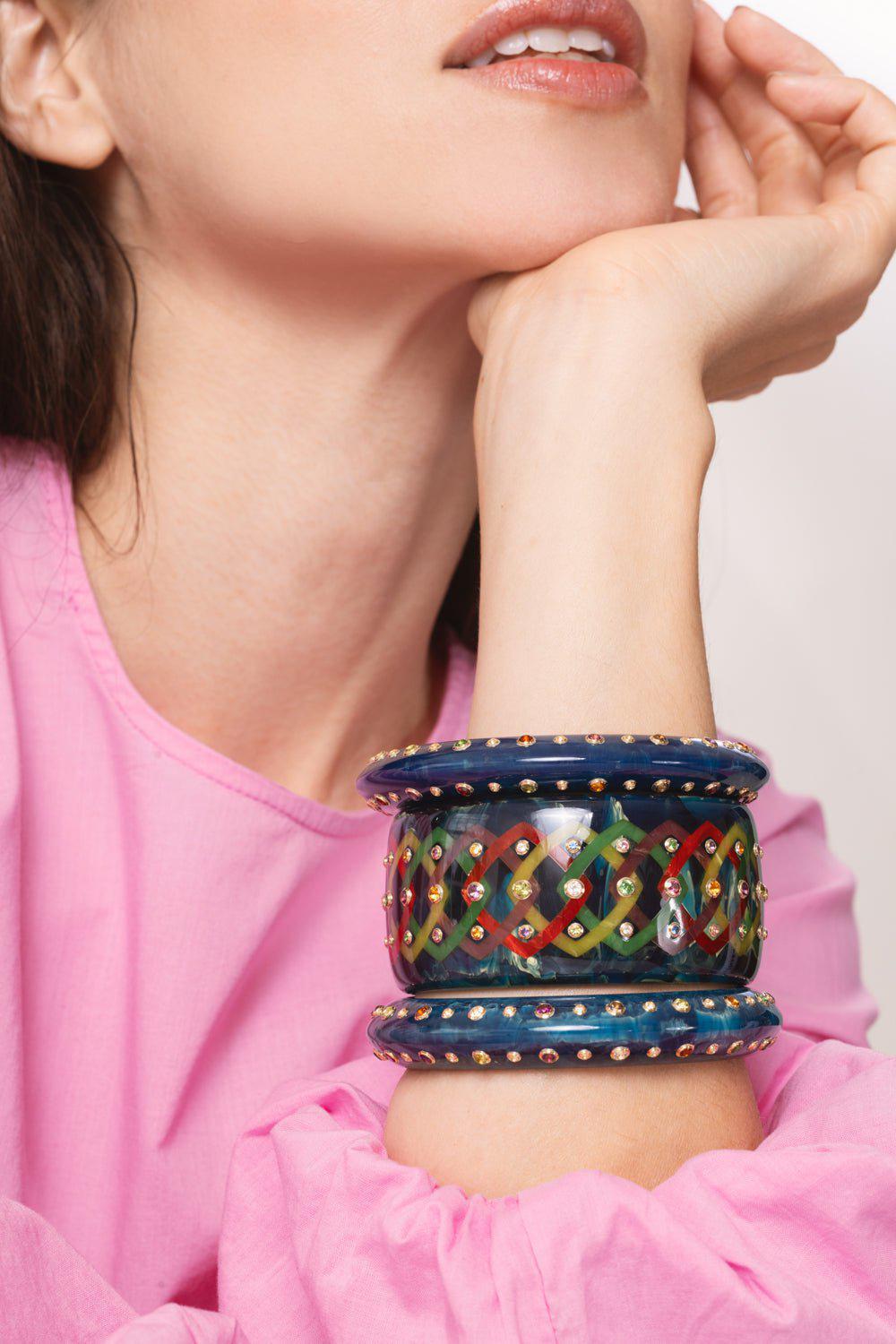 MARK DAVIS-Amethyst Citrine Peridot Blue Bakelite Bangle-YELLOW GOLD