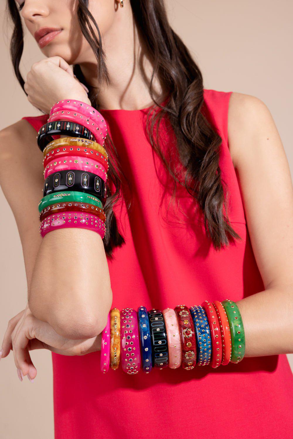 MARK DAVIS-Citrine Red Bakelite Bangle-YELLOW GOLD