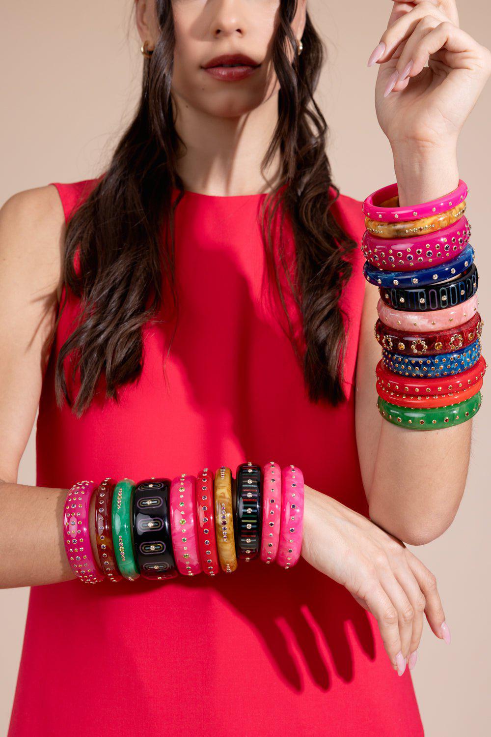 MARK DAVIS-Citrine Red Bakelite Bangle-YELLOW GOLD