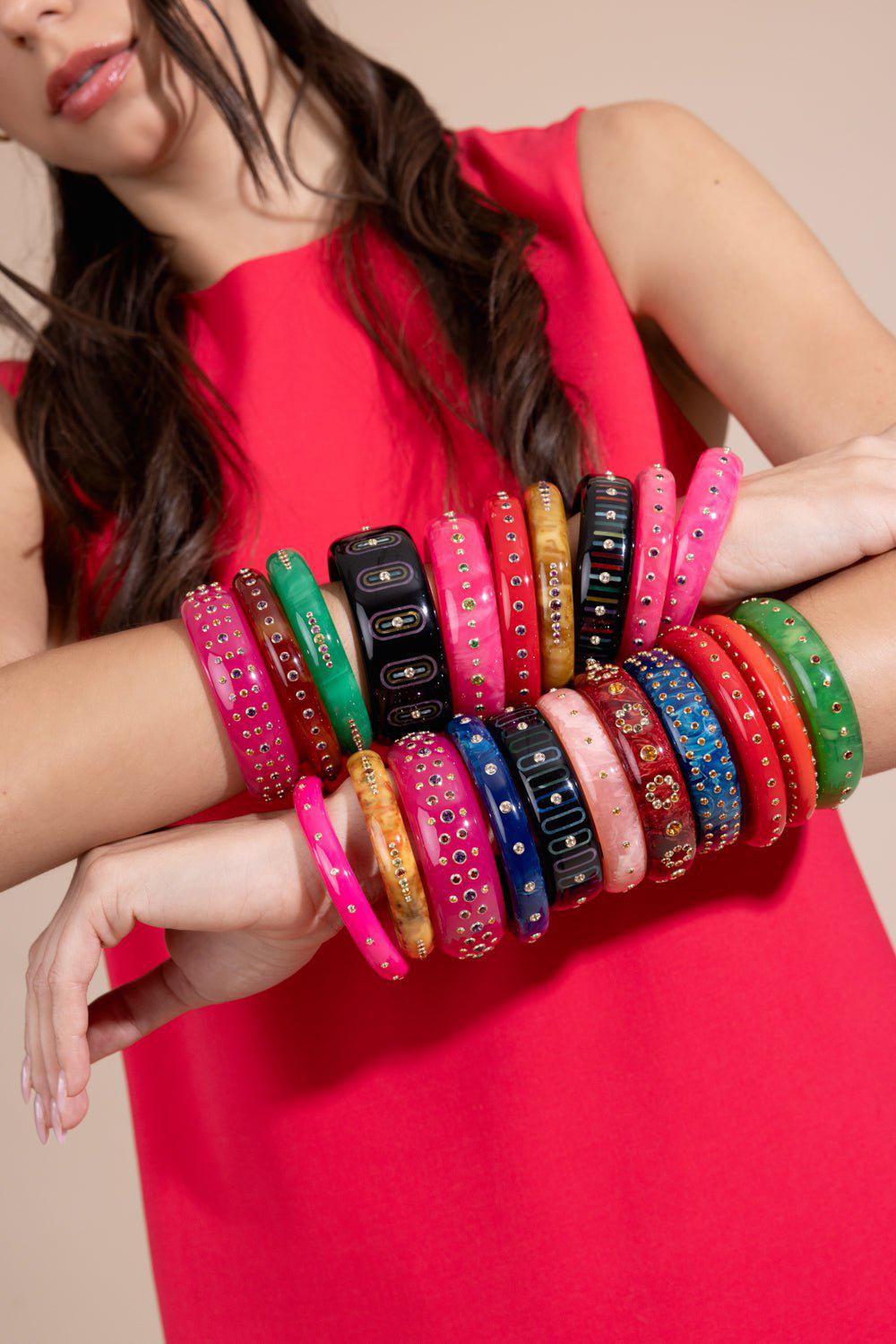 MARK DAVIS-Citrine Red Bakelite Bangle-YELLOW GOLD