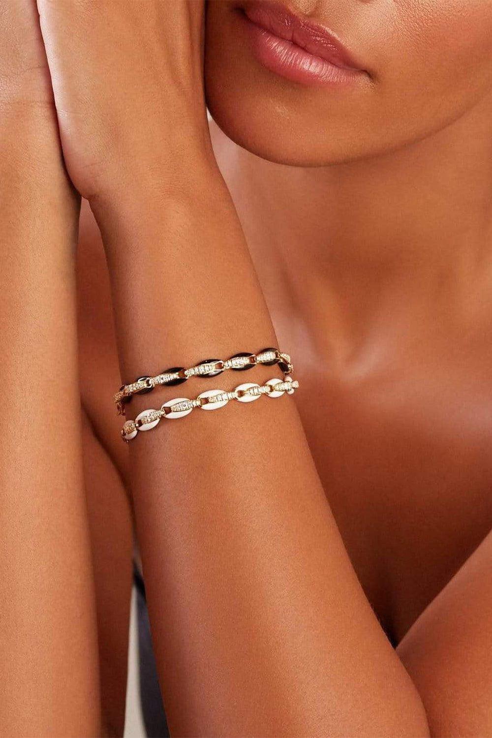 MELISSA KAYE-Ada White Enamel Bracelet-YELLOW GOLD