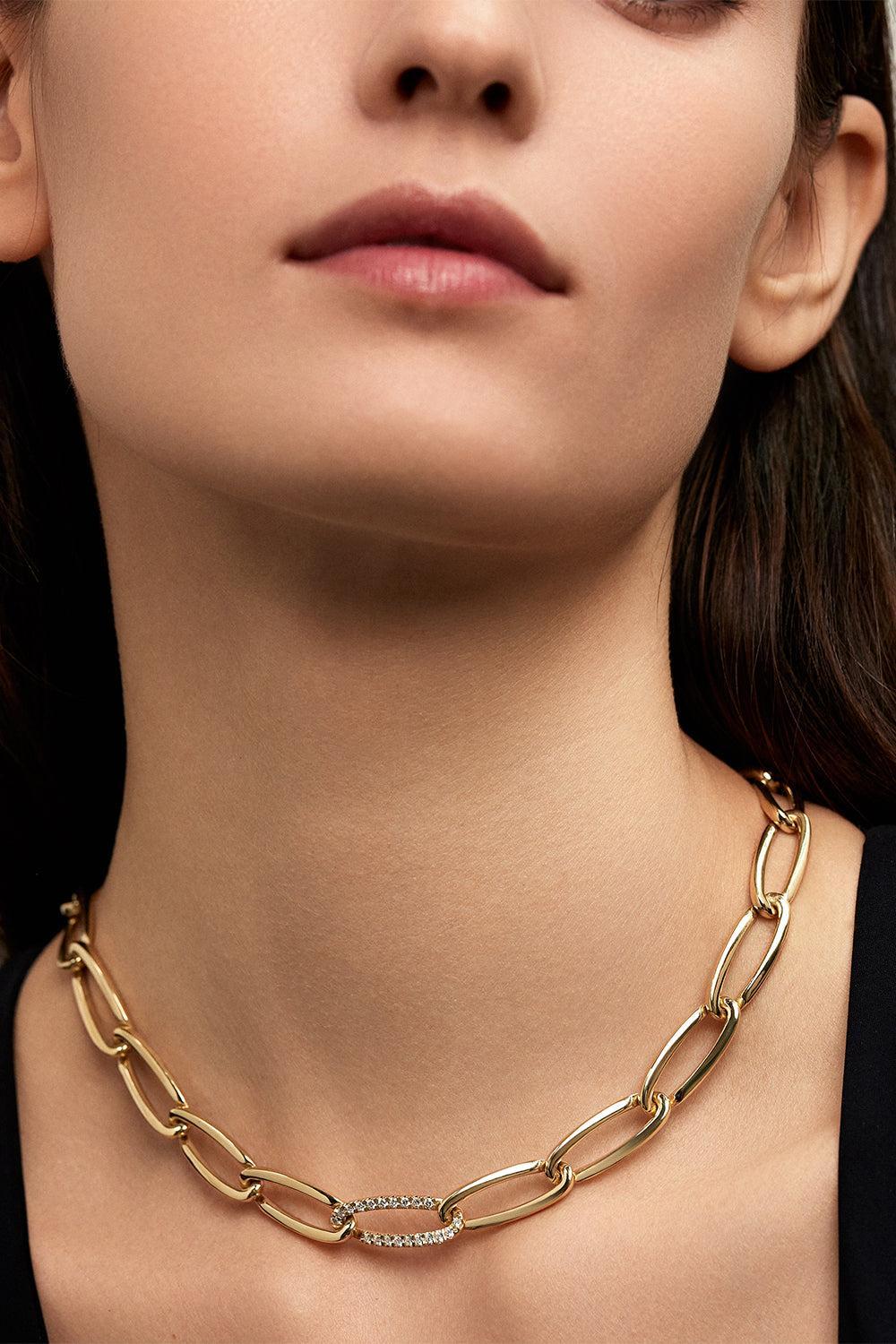 Diamond Medium Link Lulu Necklace-YELLOW GOLD-MED-JEWELRYFINE JEWELNECKLACE O-MELISSA KAYE