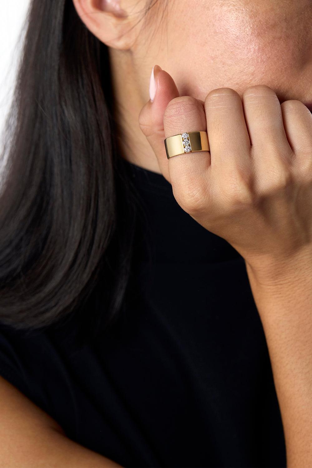 Diamond Small Honey Cigar Band Ring-YELLOW GOLD-7-JEWELRYFINE JEWELRING-MELISSA KAYE