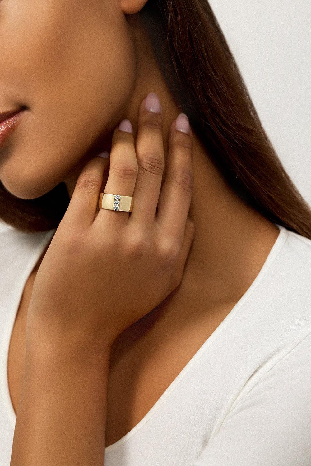 Diamond Small Honey Cigar Band Ring-YELLOW GOLD-7-JEWELRYFINE JEWELRING-MELISSA KAYE