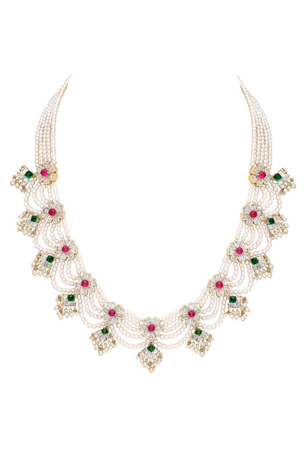 Pearl Spinel Emerald Empress Necklace-YELLOW GOLD-JEWELRYFINE JEWELNECKLACE O-MOKSH
