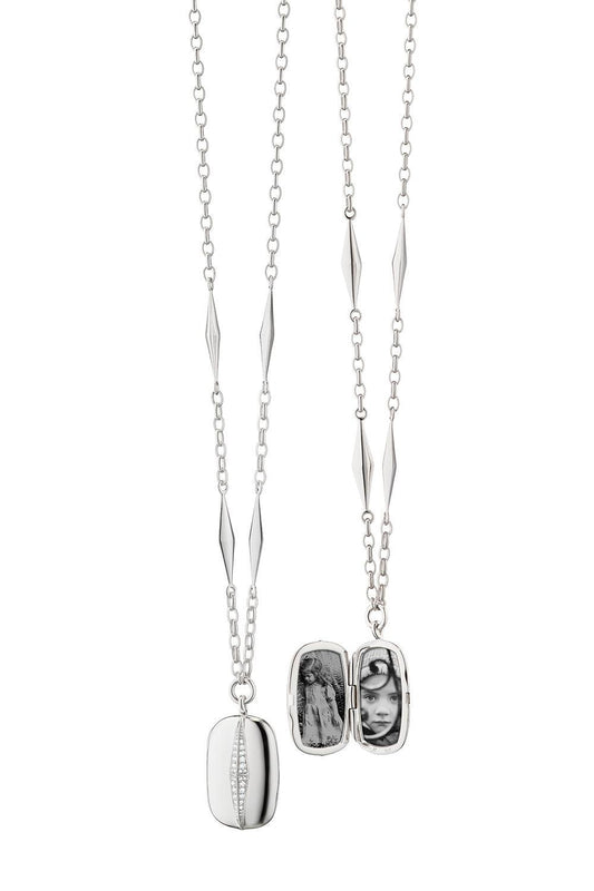 White Sapphire Points North Locket Necklace-SILVER-JEWELRYFINE JEWELNECKLACE O-MONICA RICH KOSANN