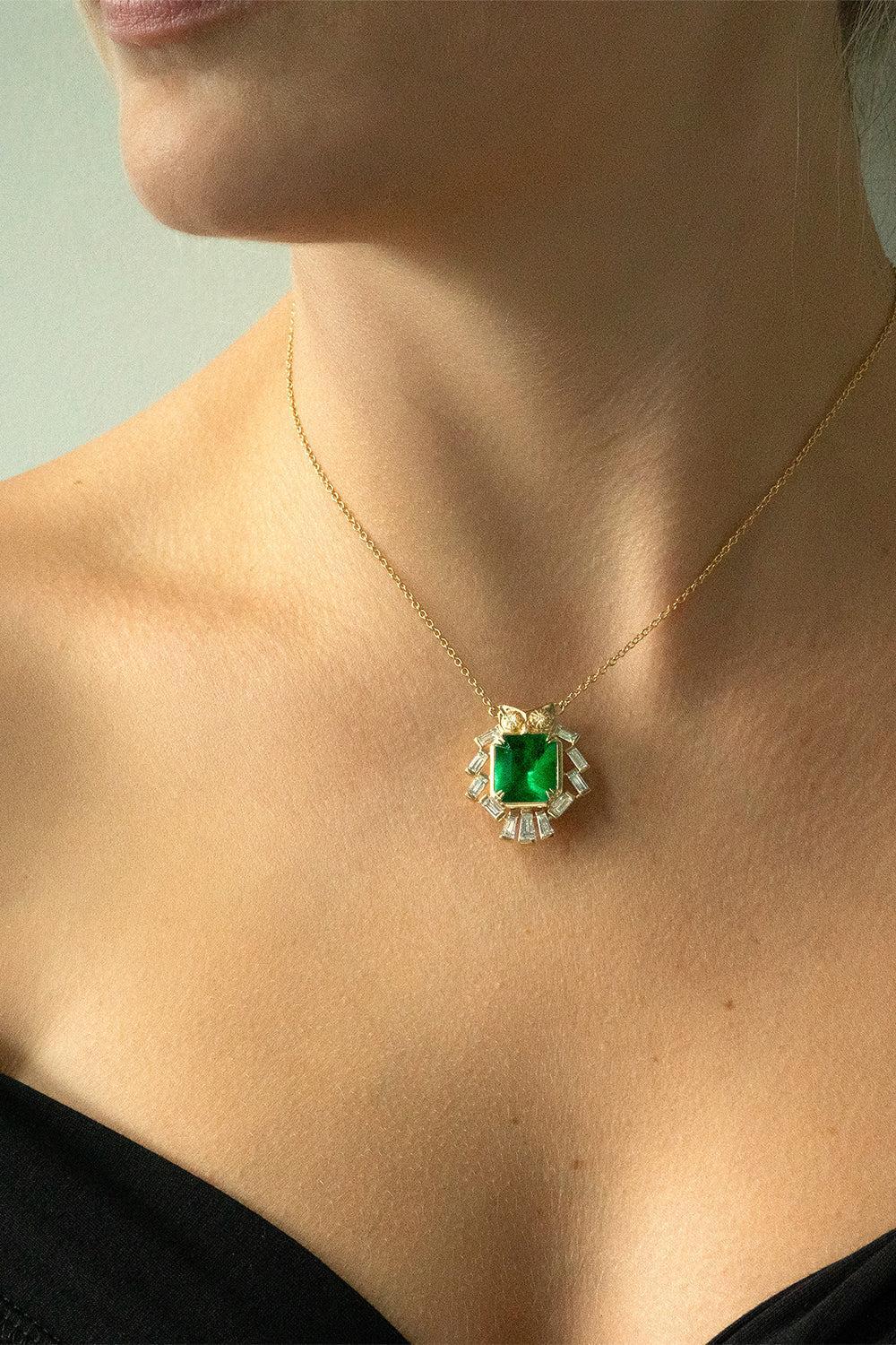 Brazilian Emerald Owl Pendant Necklace-YELLOW GOLD-JEWELRYFINE JEWELNECKLACE O-MONICA RICH KOSANN