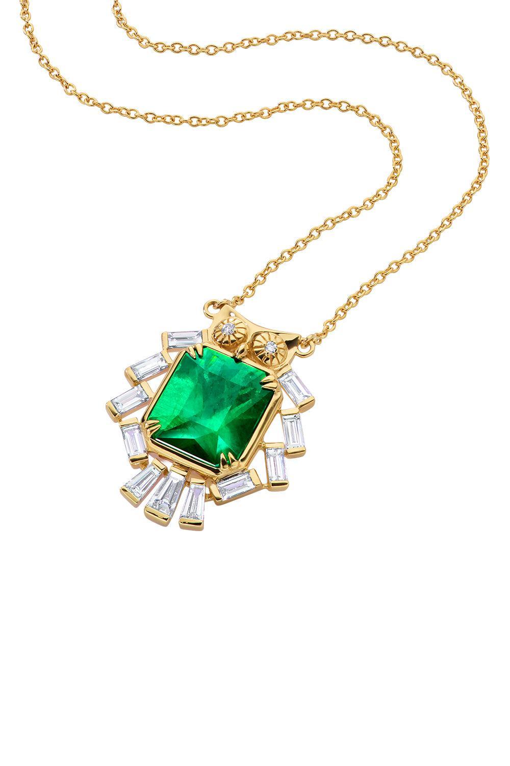 Brazilian Emerald Owl Pendant Necklace-YELLOW GOLD-JEWELRYFINE JEWELNECKLACE O-MONICA RICH KOSANN