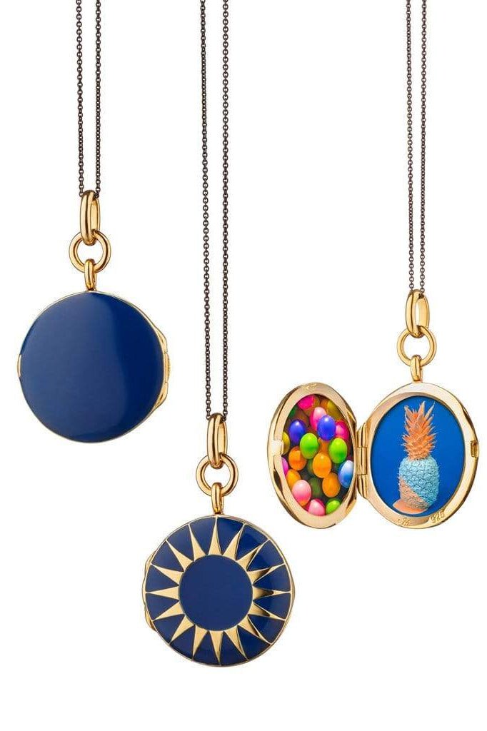 MONICA RICH KOSANN-Navy Enamel Locket Necklace-YELLOW GOLD
