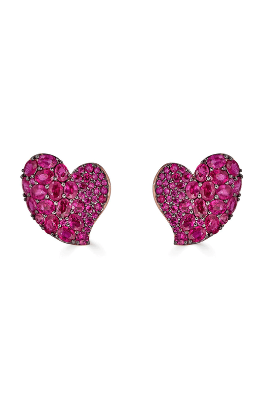 Pink Sapphire Medium Heart Wave Earrings-ROSE GOLD-JEWELRYFINE JEWELEARRING-PIRANESI