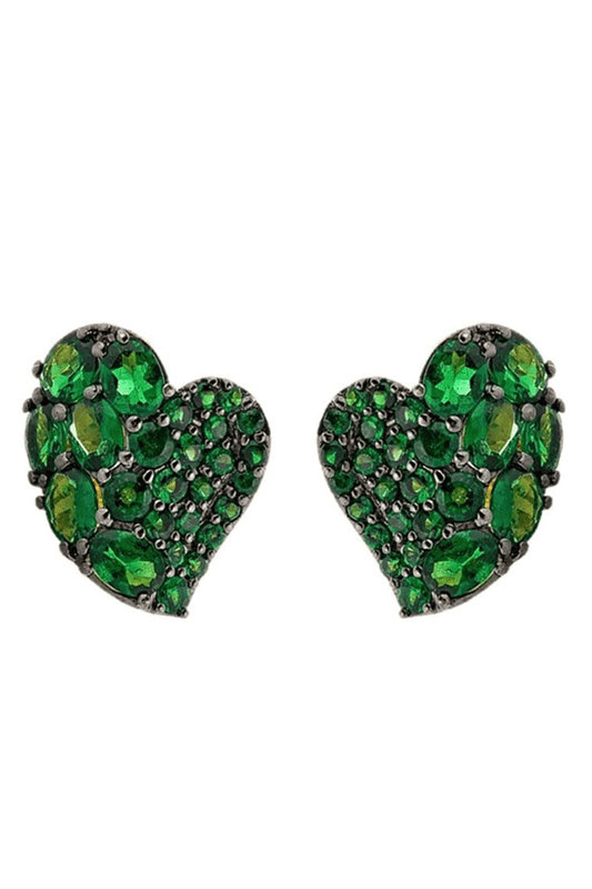 Tsavorite Small Wave Heart Earrings-YELLOW GOLD-JEWELRYFINE JEWELEARRING-PIRANESI