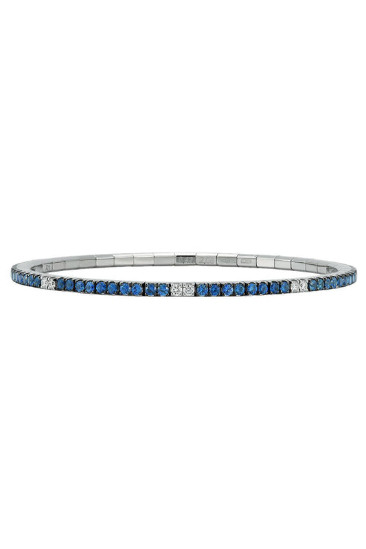 Blue Sapphire Diamond Two Alternating Tennis Stretch Bracelet-WHITE GOLD-JEWELRYFINE JEWELBRACELET O-ROBERTO DEMEGLIO