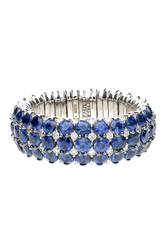 Blue Sapphire Diamond Eight Section Giotto Stretch Ring-WHITE GOLD-6.5-JEWELRYFINE JEWELRING-ROBERTO DEMEGLIO