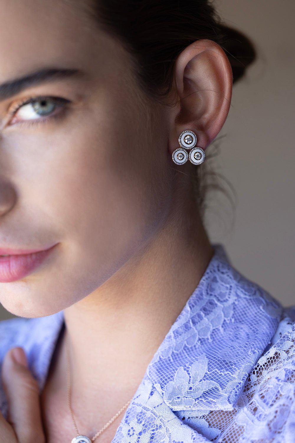 SELIM MOUZANNAR-Diamond White Enamel Earrings-ROSE GOLD