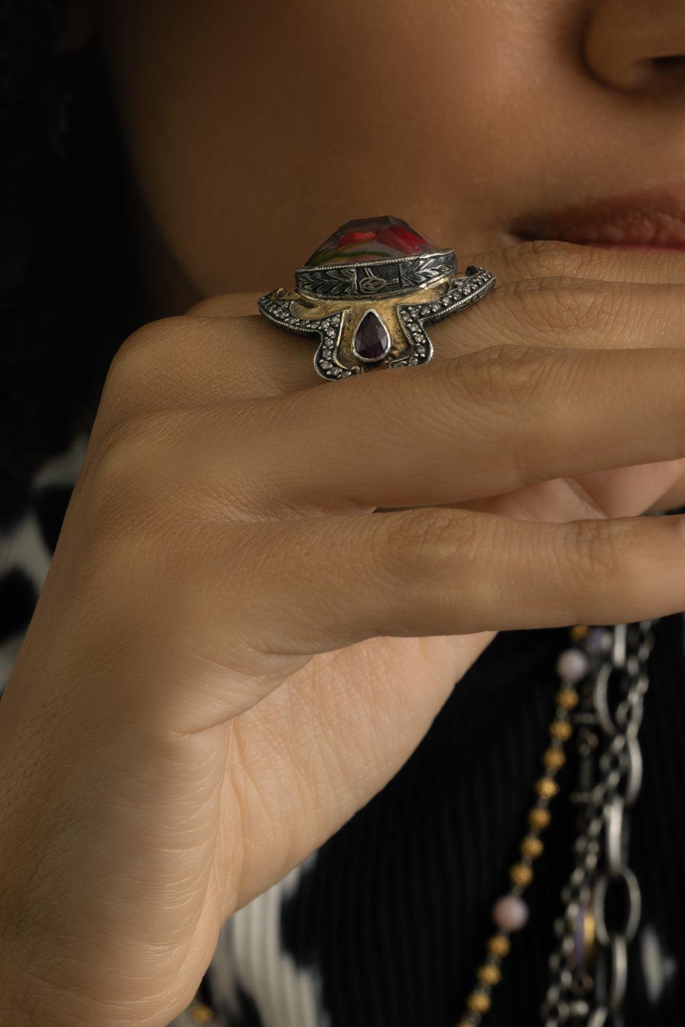 Ruby Tulip Shield Ring-YELLOW GOLD-9.253-JEWELRYFINE JEWELRING-SEVAN BICAKCI