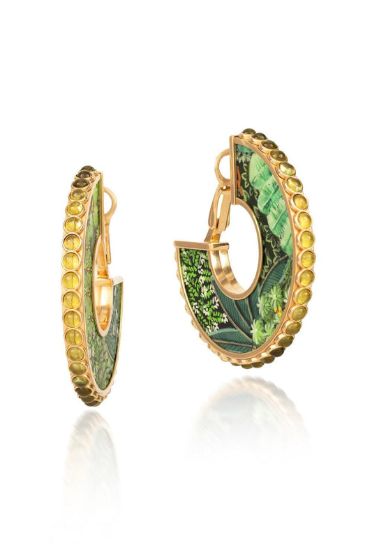 Diamond Double Miniature Painting Hoop Earrings-YELLOW GOLD-JEWELRYFINE JEWELEARRING-SILVIA FURMANOVICH
