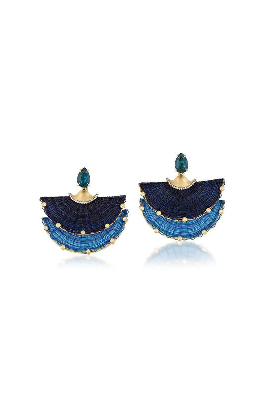 Diamond Topaz Blue Horse Mane Double Fan Earrings-YELLOW GOLD-JEWELRYFINE JEWELEARRING-SILVIA FURMANOVICH