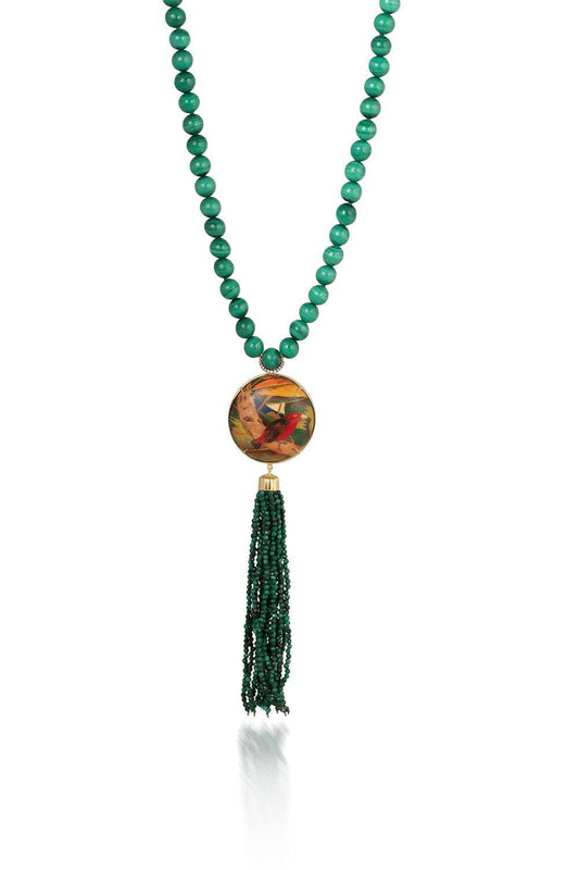 Malachite Marquetry Sphere Bird Print Necklace-YELLOW GOLD-JEWELRYFINE JEWELNECKLACE O-SILVIA FURMANOVICH