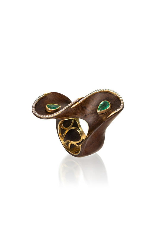 Diamond Twisted Brauna Wood Ring-YELLOW GOLD-9.5-JEWELRYFINE JEWELRING-SILVIA FURMANOVICH