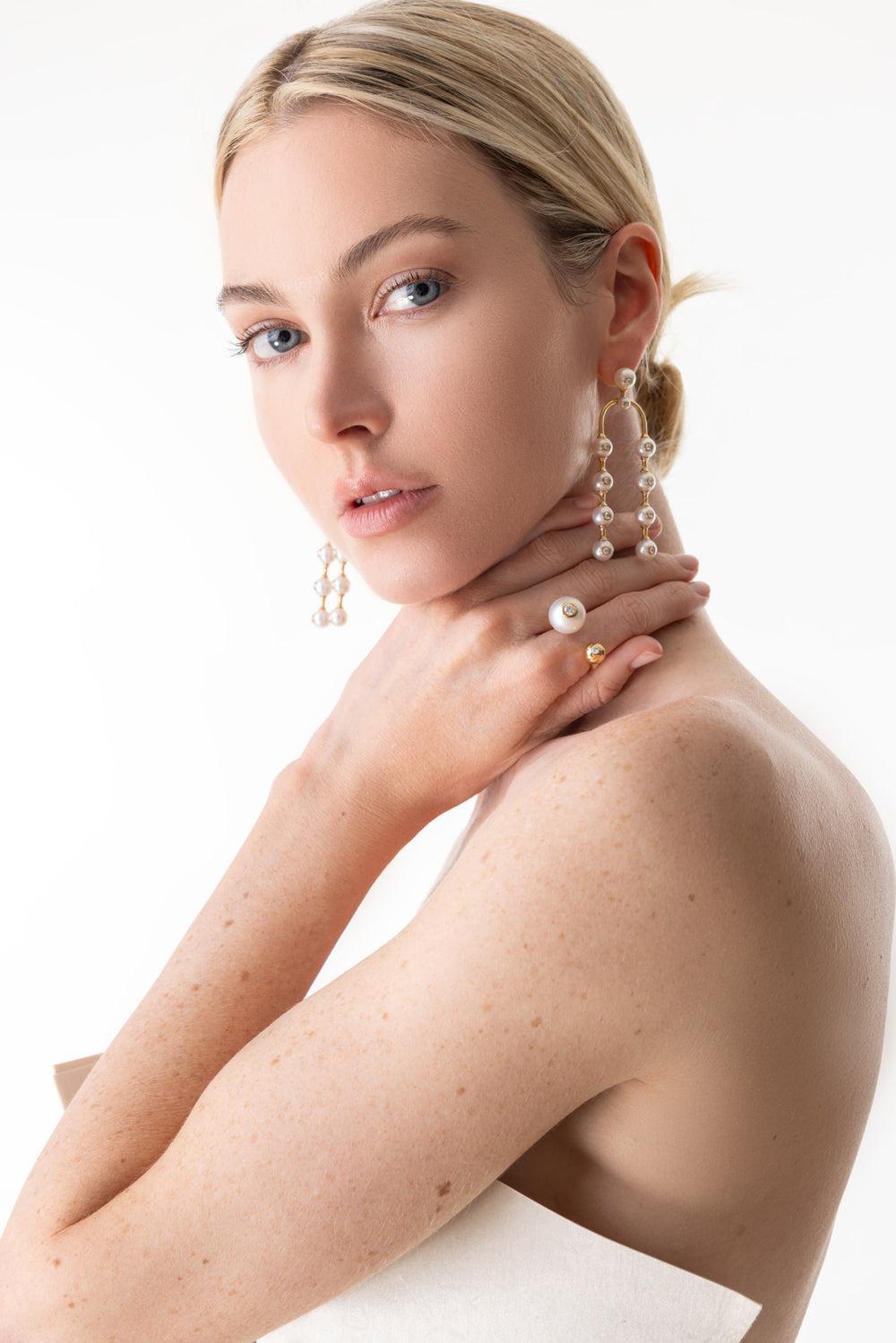 Nemara Grand Pearl Drop Earrings-YELLOW GOLD-JEWELRYFINE JEWELEARRING-STATE PROPERTY