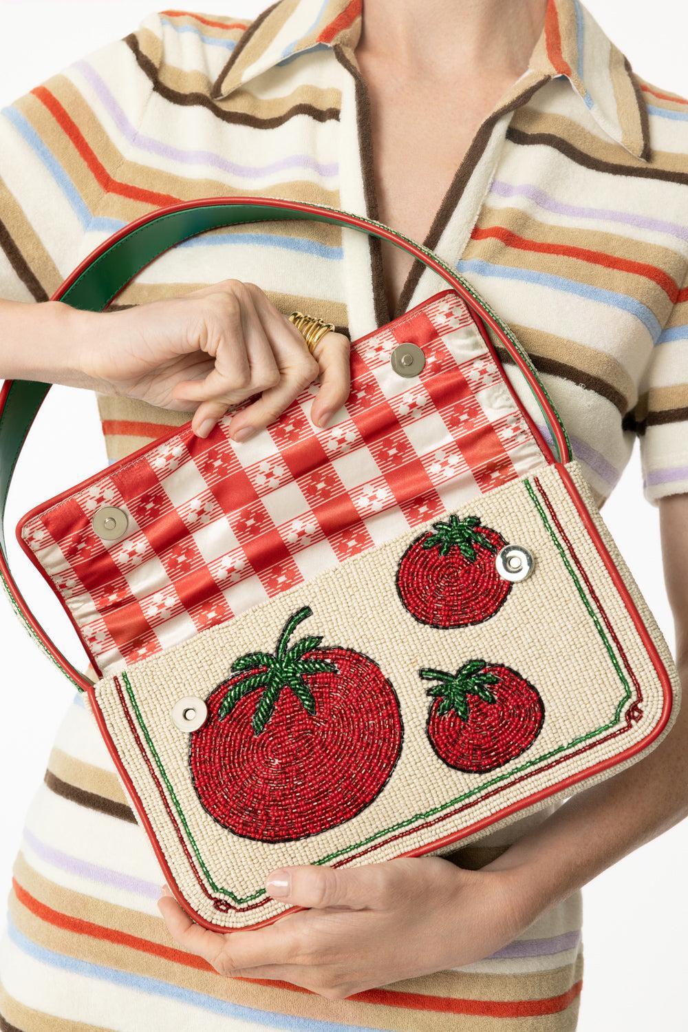 Tommy Beaded Bag - Tomato-TOMATO-HANDBAGTOP HANDLE-STAUD