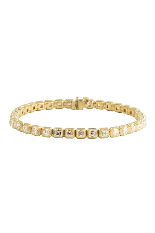 Diamond Asher Cut Tennis Bracelet-YELLOW GOLD-7-JEWELRYFINE JEWELBRACELET O-SYLVA & CIE