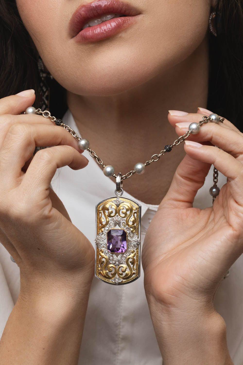 SYLVA & CIE-Amethyst Vintage Pendant-YELLOW GOLD