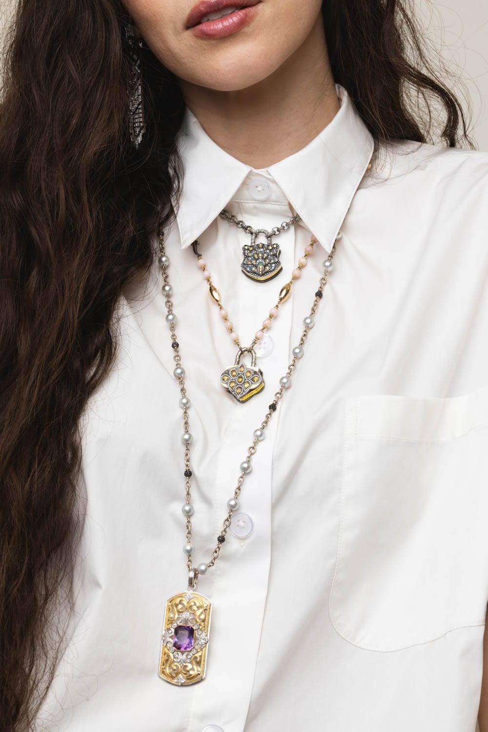 SYLVA & CIE-Amethyst Vintage Pendant-YELLOW GOLD