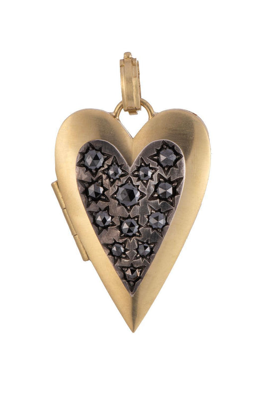 Diamond Black Heart Ten Table Pendant-YELLOW GOLD-JEWELRYFINE JEWELPENDANT-SYLVA & CIE