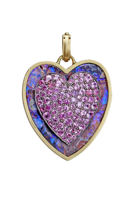 Opal Pink Sapphire Heart Pendant-YELLOW GOLD-JEWELRYFINE JEWELPENDANT-SYLVA & CIE