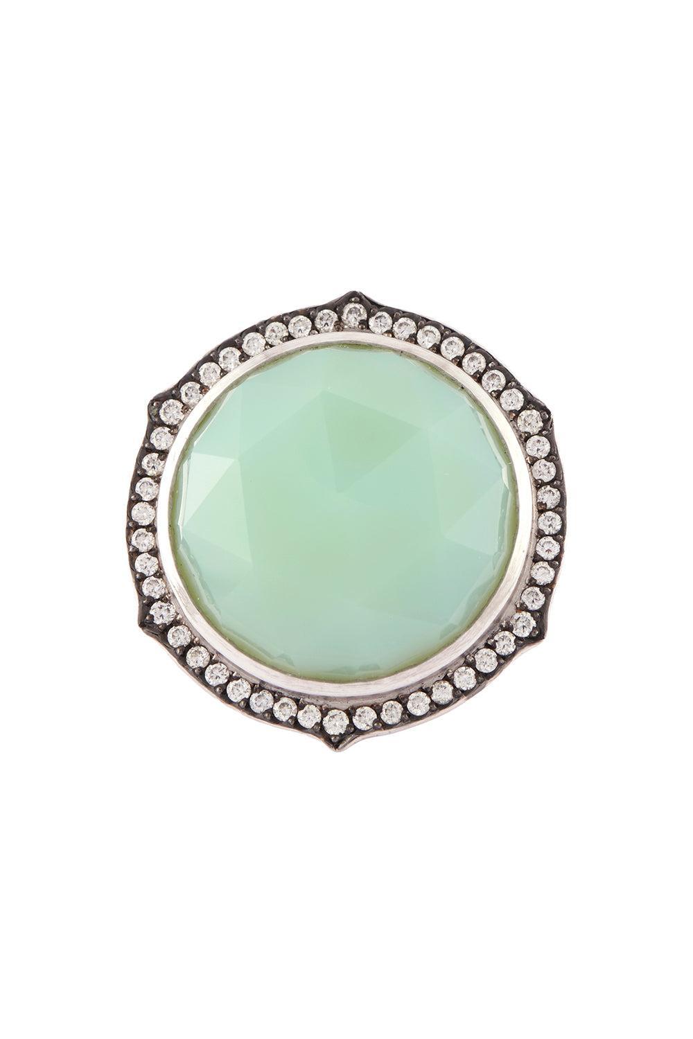 Chrysophrase Diamond Faceted Ring-WHITE GOLD-7-JEWELRYFINE JEWELRING-SYLVA & CIE