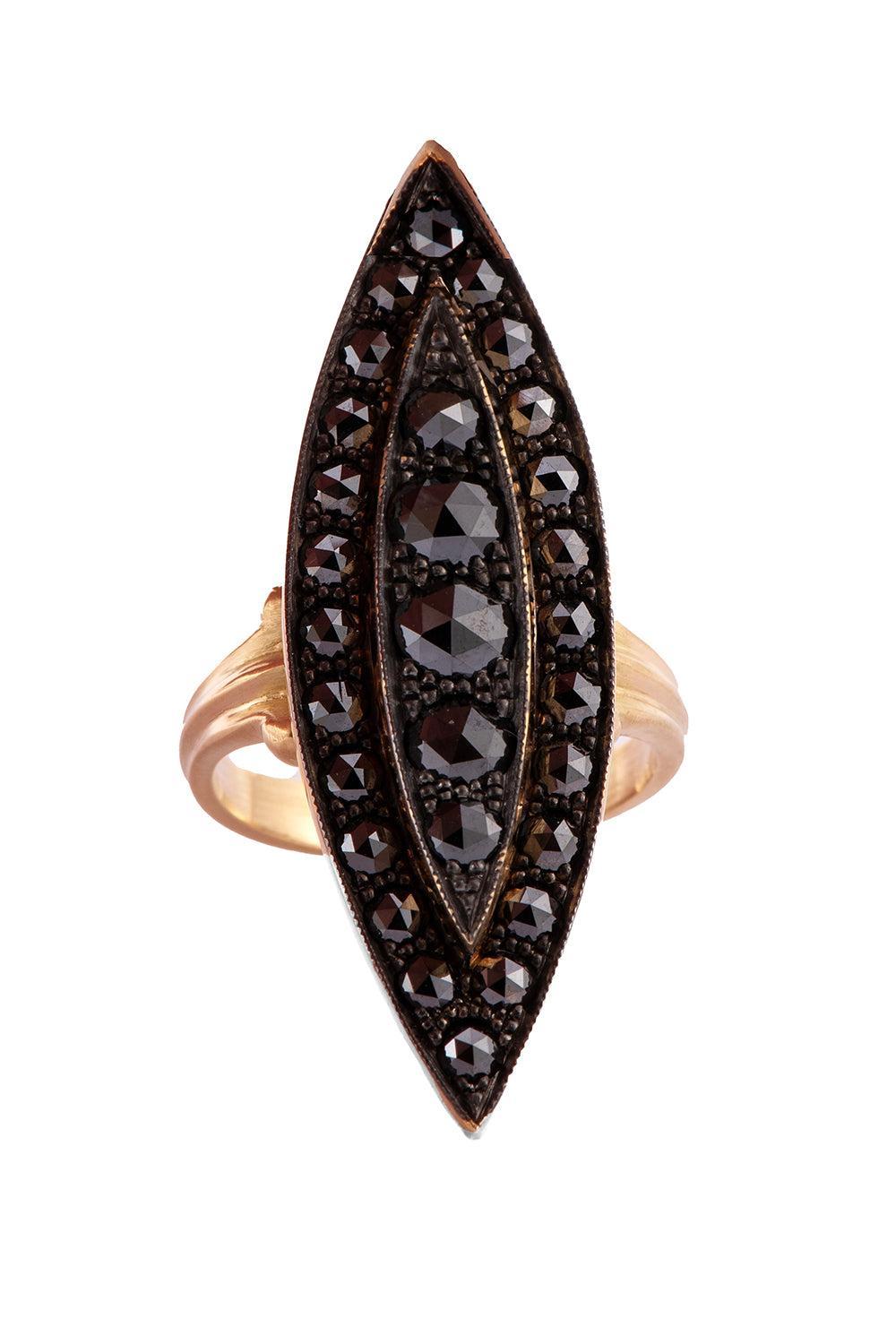Black Diamond Marquise Victoria Ring-YELLOW GOLD-6.5-JEWELRYFINE JEWELRING-SYLVA & CIE