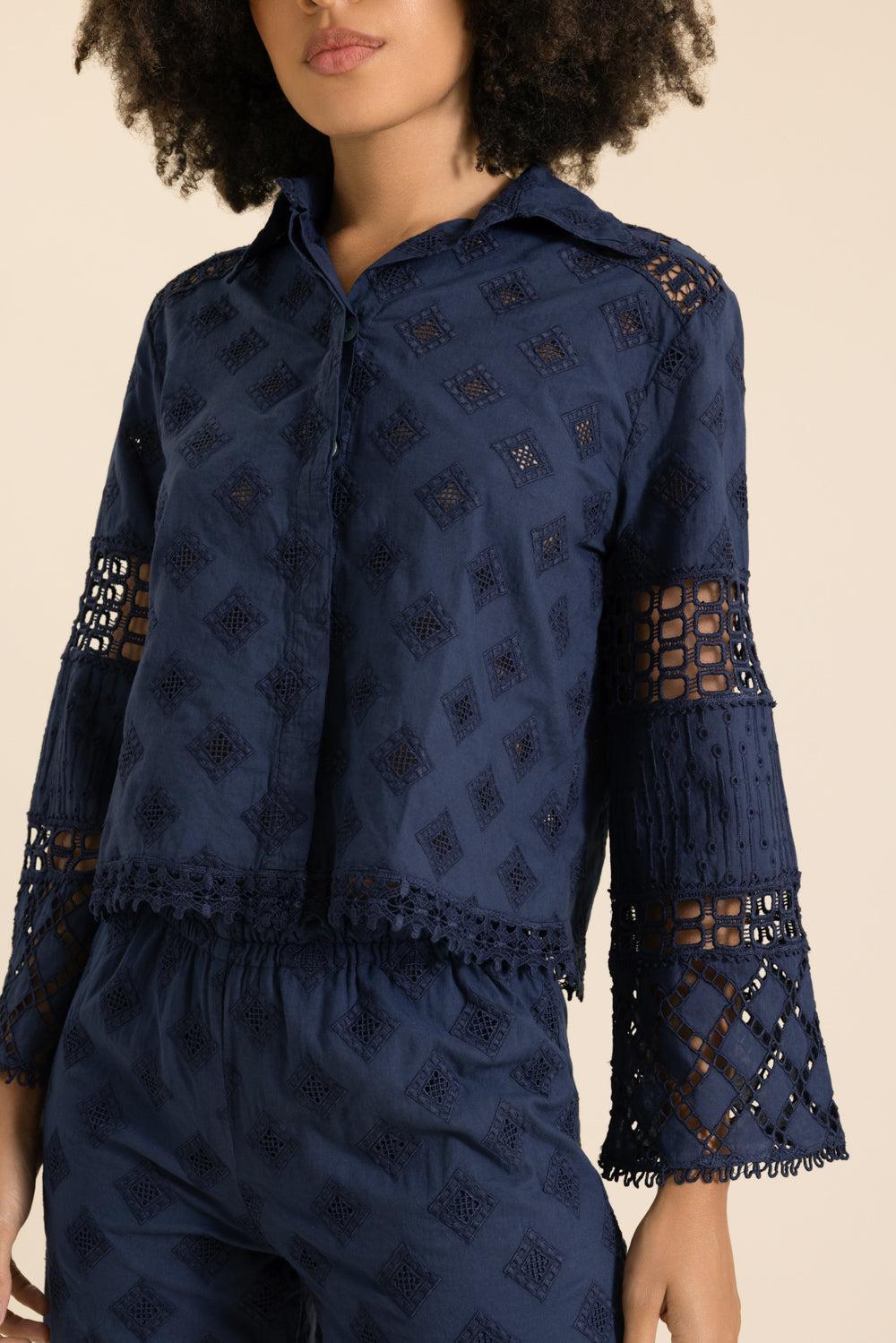 Aneto Blouse - Navy-BLUE-XS-CLOTHINGTOPBLOUSE-TEMPTATION POSITANO