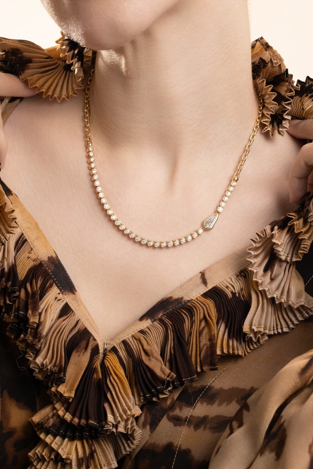 Champagne Diamond Kite Vessel Tennis Necklace-YELLOW GOLD-17-JEWELRYFINE JEWELNECKLACE O-UNIFORM OBJECT