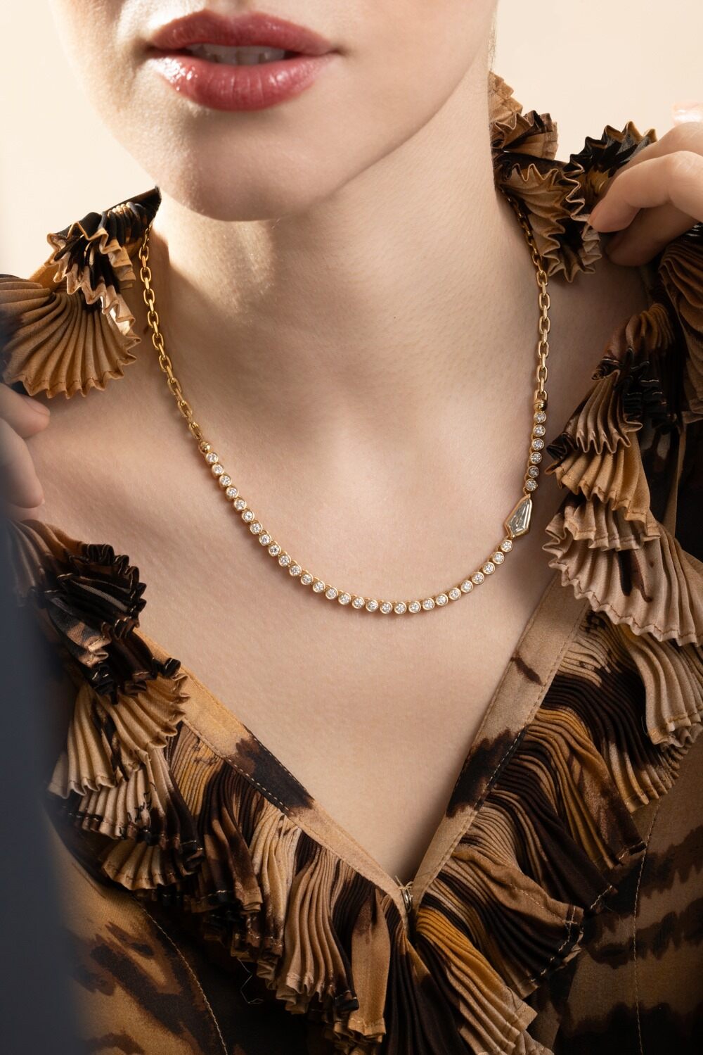 Champagne Diamond Kite Vessel Tennis Necklace-YELLOW GOLD-17-JEWELRYFINE JEWELNECKLACE O-UNIFORM OBJECT