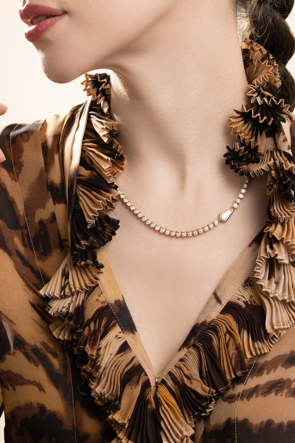 Champagne Diamond Kite Vessel Tennis Necklace-YELLOW GOLD-17-JEWELRYFINE JEWELNECKLACE O-UNIFORM OBJECT